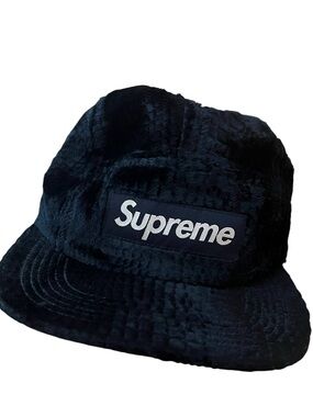 SUPREME Croc Embossed Velvet Camp Cap Black Box Logo F/W 16 (55)